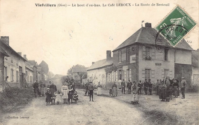 CPA Dept 60 Oise - Viefvillers le Bout d'en Bas Café Leroux Route de Breteuil