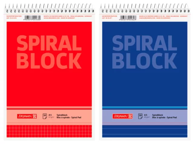 Brunnen Spiralnotizblock Kariert/Liniert A5/A6/A7 (Notizblock mit Spirale)