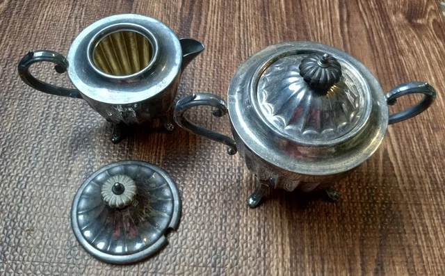 Vintage EPNS Demitasse Silverplate Footed 2pc Sugar & Creamer Set