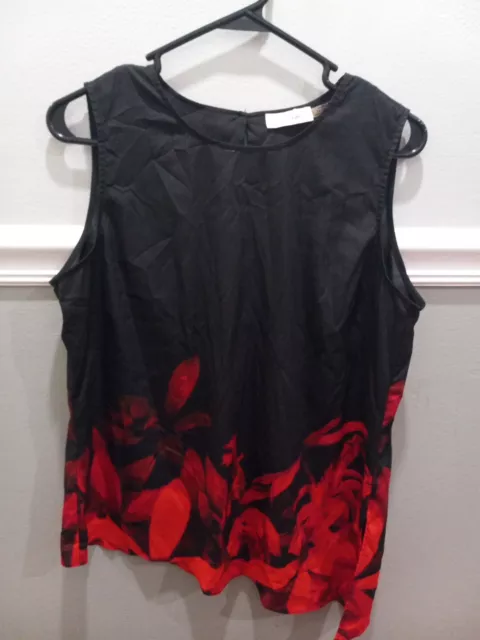 Calvin Klein Womens Blouse Sleeveless Pullover Top Transparent Floral Shirt Read