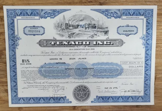 Stock Certificate Texaco Inc Oil Gas