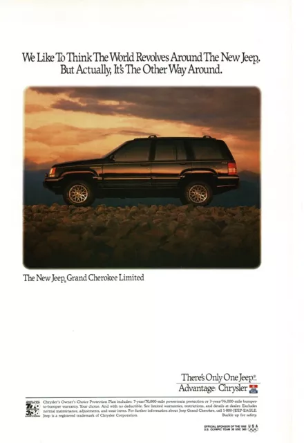 1992 JEEP Grand Cherokee Limited dark color Vintage Print Ad