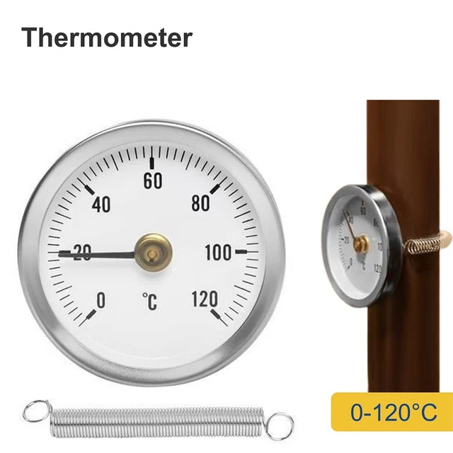 Termometro morsetto su tubo con molla bimetallica 0 120°C 63mm quadrante uso in
