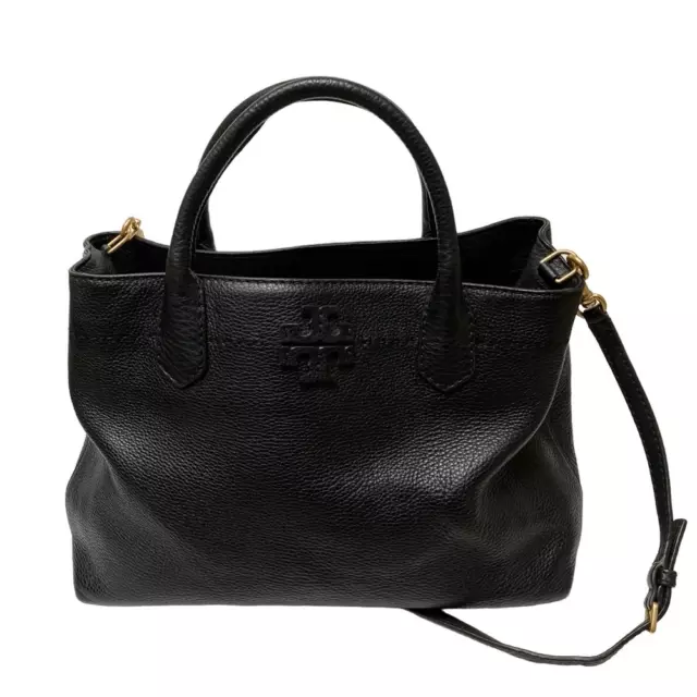 Tory Burch Black Leather McGraw Triple Compartment Convertible Tote