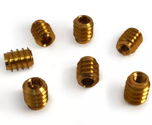 M4 x 10mm Unheaded Hex Drive Solid Brass Screw Threaded Wood Inserts Chipboard