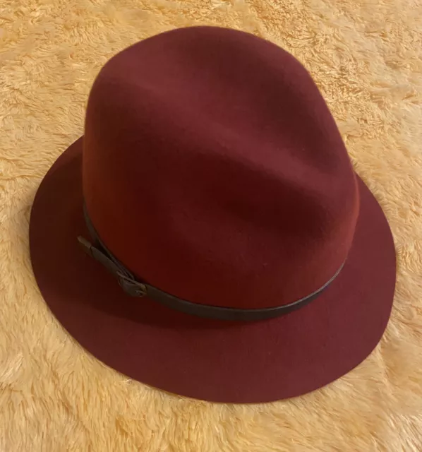 New Anthropologie Genie by Eugenia Kim Deep Red 100% Wool Fedora Hat