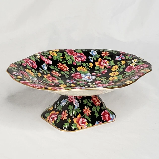 Vintage Royal Winton Grimwades Chintz ESTHER Candy / Soap Plate Dish on Pedestal