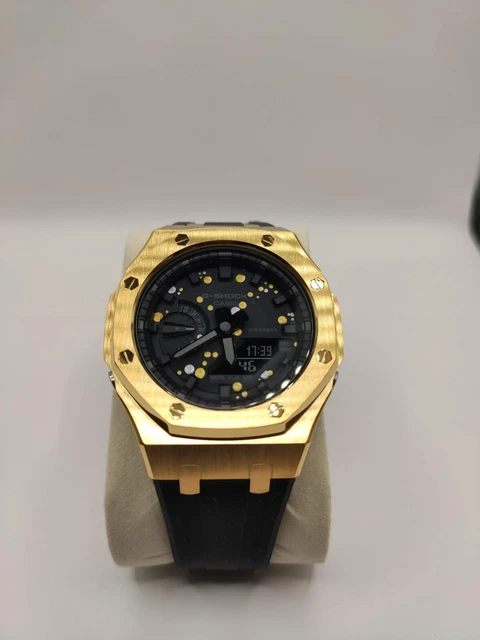 Casioak Golden Metal Watch "Gold Dots" Handmade Paint - Casio G-Shock GA-2100