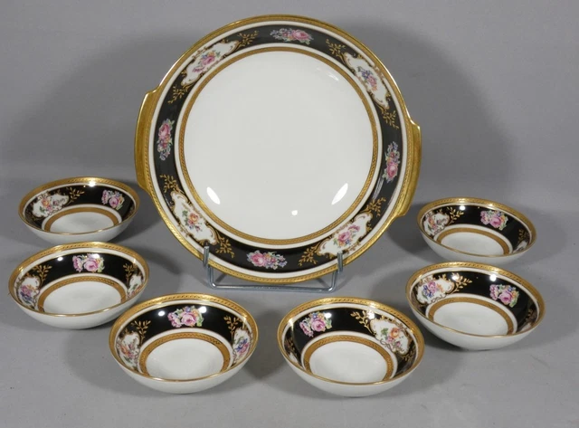 Service à Fruits Ou Crème Art Déco En Verre Fumé - Décor Incrusté De Roses, 7 Pièces