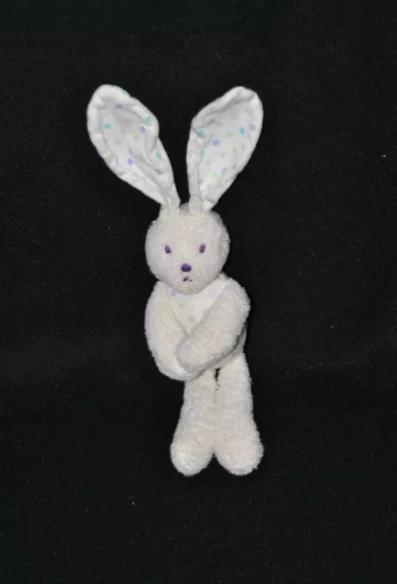 Peluche doudou lapin OKAIDI OBAIBI blanc imprimé mains scratchées 15/23 cm TTBE