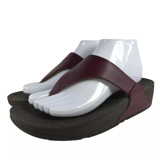 FitFlop Lulu Plummy Women's Toe-Post Sandals US 8 Burgandy Low Wedge Thong  Shoe