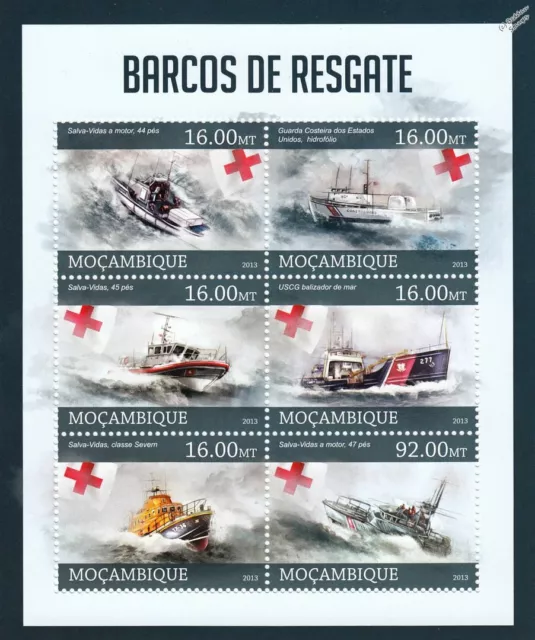 Lifeboats & Coast Guard Sea Rescue Boats Ship Stamp Sheet #1 (2013 Mozambique)