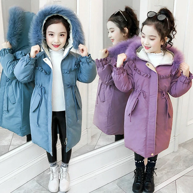 Kids Girls Winter Hooded Jacket Padded Warm Coat Thick Snowsuit princess Outwear