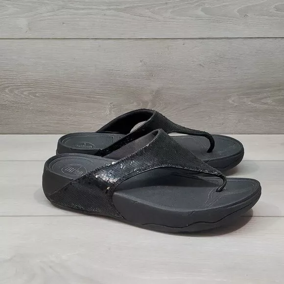 Fitflop Womens Sequin Thong Wedge Sandals shoes sz 10