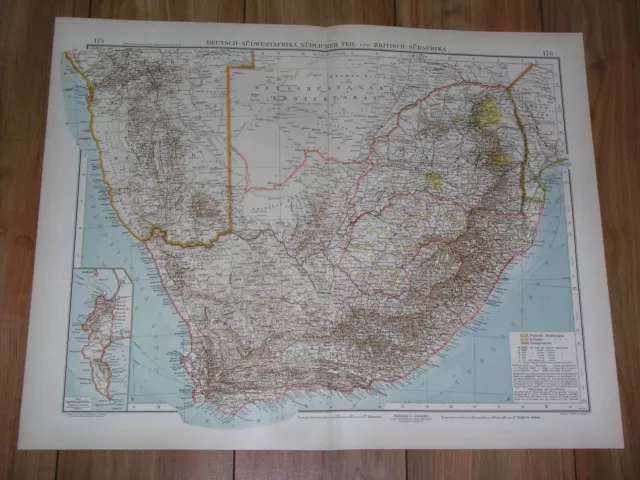 1910 Original Antique Map Of South Africa Capetown / German West Africa Namibia