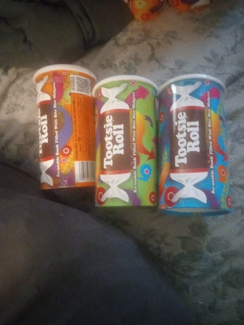 Tootsie Roll Coin Bank Lot Of 12 Empty Cardboard Tube With Plastic Slotted Lid