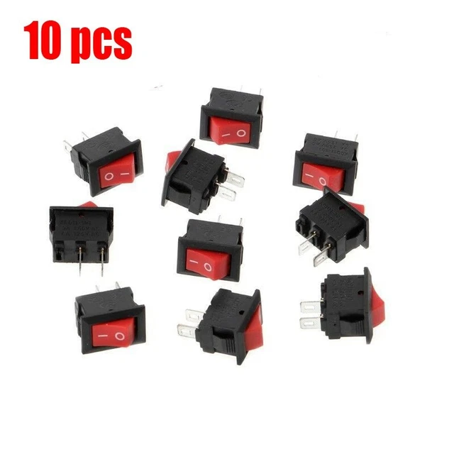 10 X Interruttore a dondolo 2 Pin ON-OFF SPST 125VAC/6A 250VAC/3A Rosso KCD11 Utensili in plastica