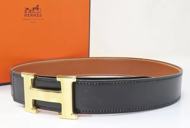 Authentic Hermes Belt Black Leather SP Buckle Horse Logo 1997 
