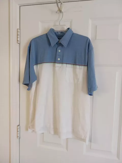 VINTAGE MEN'S OAK Creek Pocket Polo Stripe Blue, White Shirt Size Large ...