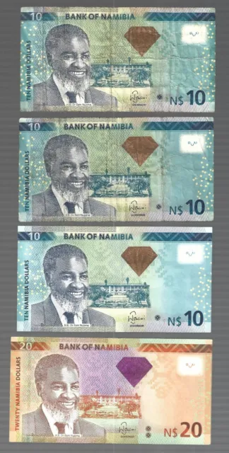 Namibia ✨ 2013 ... N$10 .. 10 .. 10 .. 20 ✨ 4 notes lot #1835