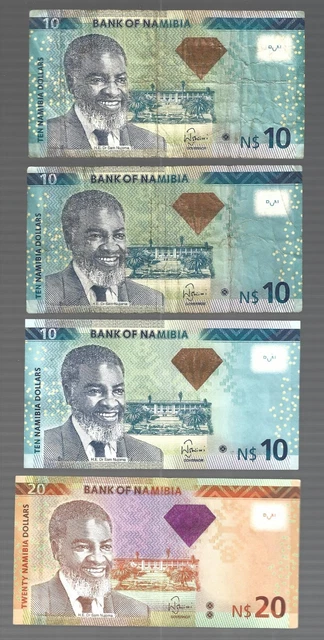 Namibia ✨ 2013 ... N$10 .. 10 .. 10 .. 20 ✨ 4 notes lot #1835