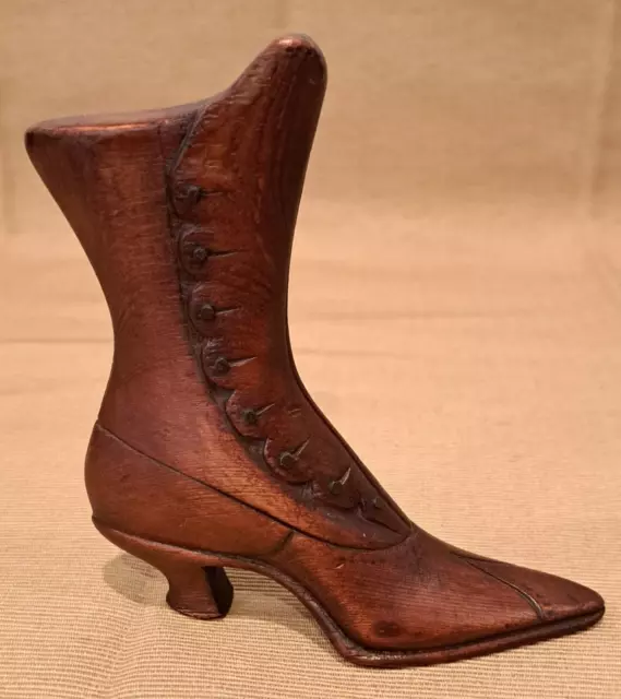 Antique Victorian Ladies Boot or Shoe Carved Wood Salesman Sample or Love Token