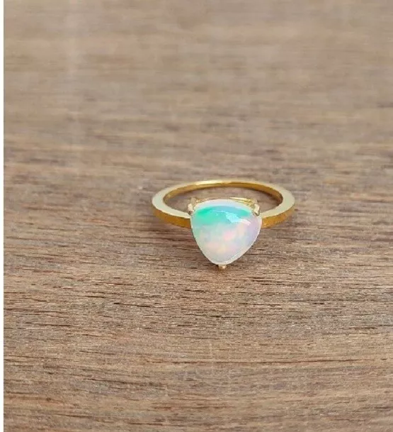 Natürlich Trillion Äthiopische Opal Zierliche Gold Ring Oktober Birthstone Gift