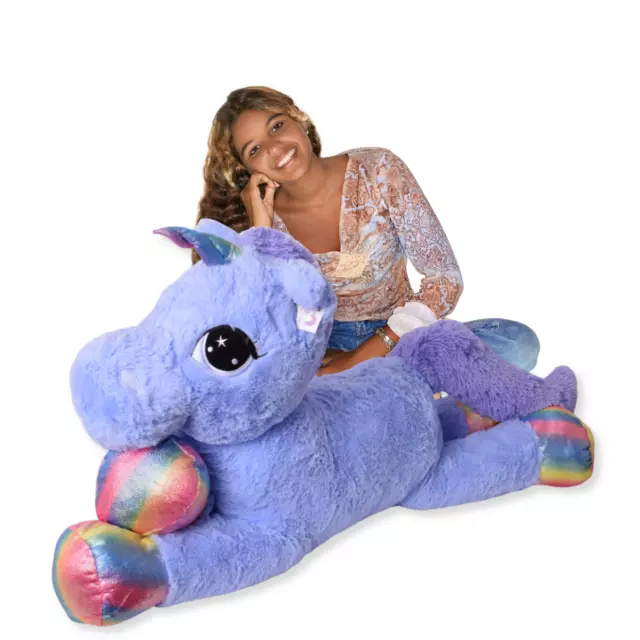 XXL Riesen Einhorn Kuscheltier Plüsch Tier Plüscheinhorn Regenbogen 110cm Lila