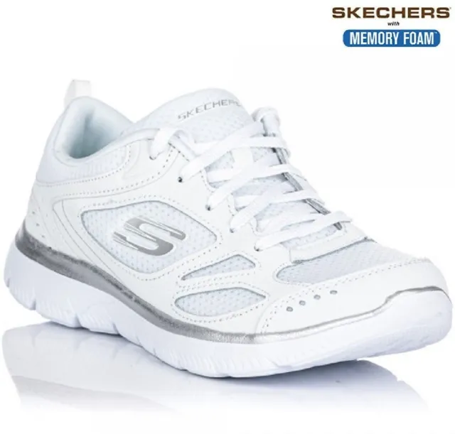 Womens Skechers Summits White Memory Foam Walking Sports Trainers Casual Shoe Sz