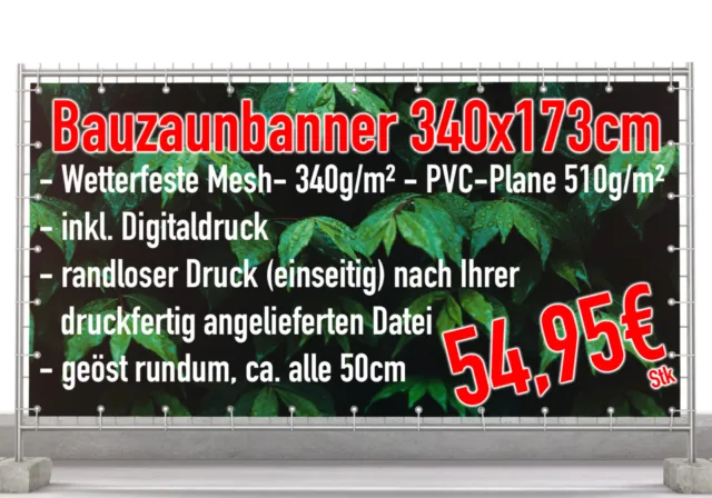 Meshbanner Werbeplane Bauzaunplane Werbebanner Digitaldruck Werbedruck 340x173cm