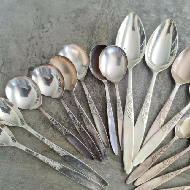 18 Vintage Grosvenor Christine EPNS A1 Cutlery Spoons Assorted Australian 1960s 2
