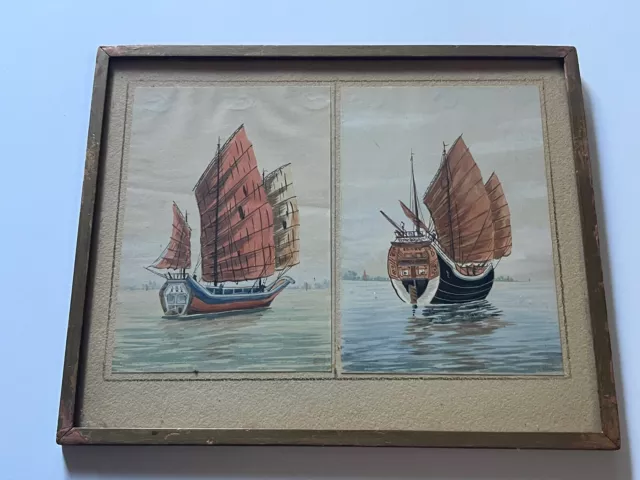 Antique Painting Impressionist Chinese Junk Boat Fine Old Scholar Art Signed