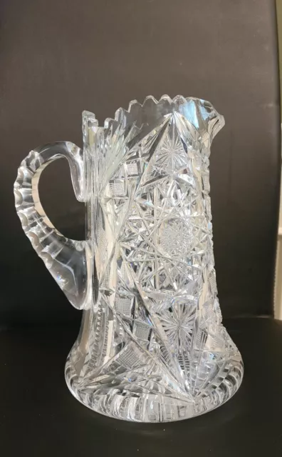American Brilliant Antique Very Heavy Cut Glass Crystal Pitcher