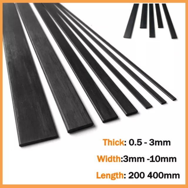 Carbon Fibre Flat Strips Sheet 200 400mm Lengths 0.5 1 2mm Thick 3 4 10mm Width