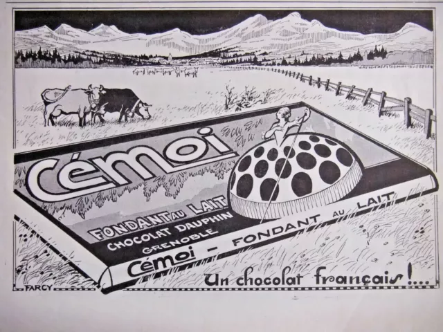 Publicité Presse 1924 Cémoi Fondant Au Lait Chocolat Dauphin Grenoble - Vache