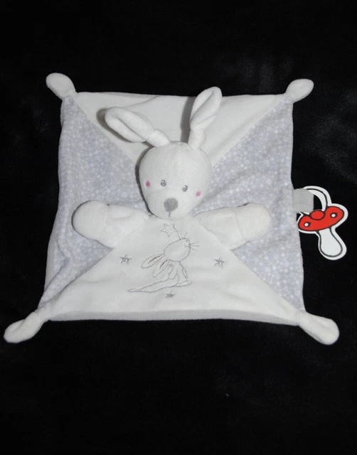 Doudou plat lapin blanc NICOTOY SIMBA TOYS KIABI étoiles argent rayé TTBE
