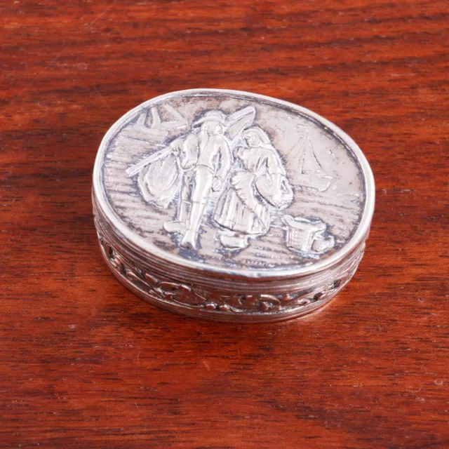 Heavy German 800 Silver Snuff Box Foliate, Windmills, Nautical Fisherman No Mono