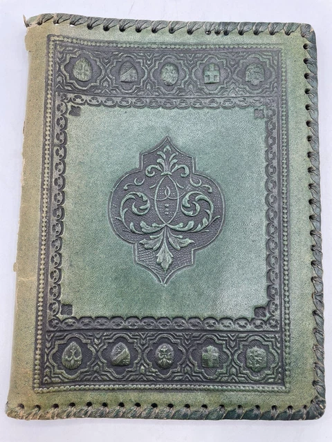 Leather Book Cover Rare Vintage Antique handmade 9 3/8 Inches By 7 Inches