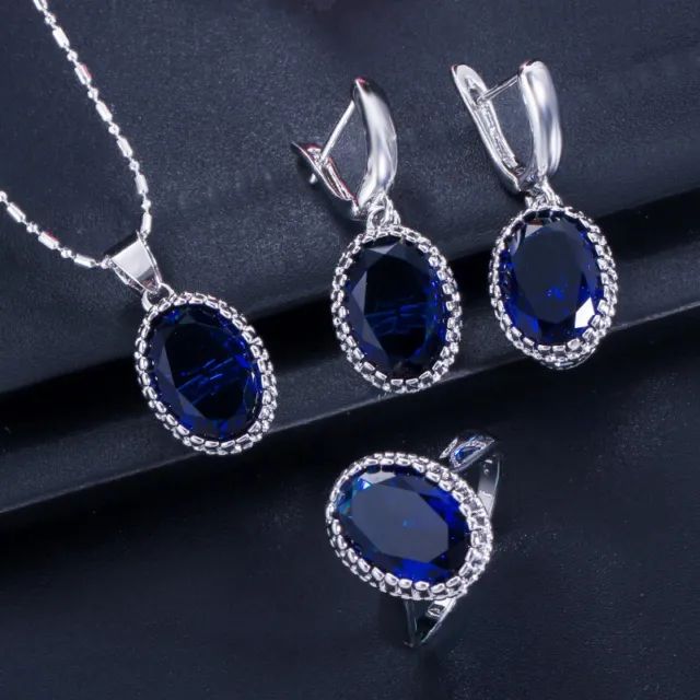 Cubic Zircon Oval Amerian Crystal Women CZ Earrings Necklace Rings Jewelry Set