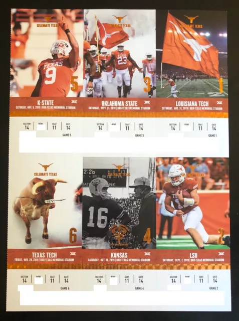 2019 Texas Longhorns Football Collectible Ticket Stub - Choose Any Home Game