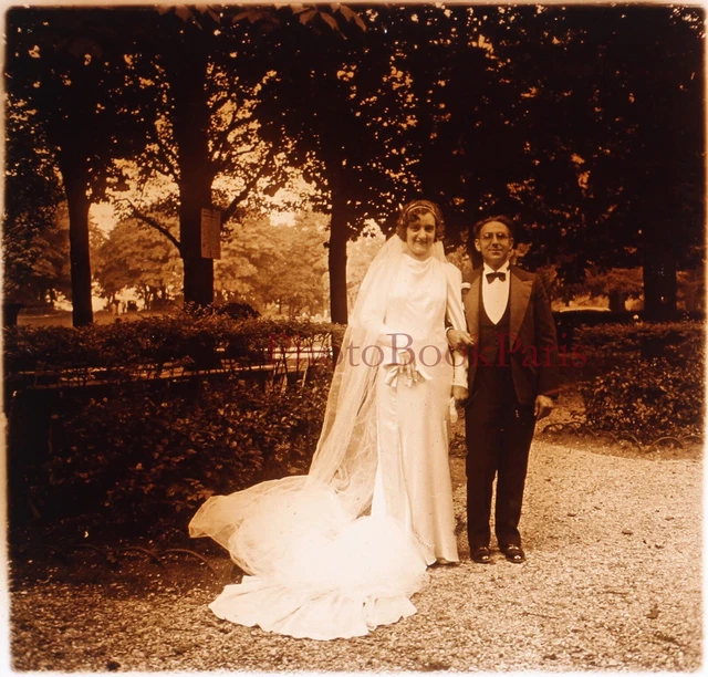FRANCE Mariage c1930 Photo Plaque de verre Stereo Vintage P29L5n8
