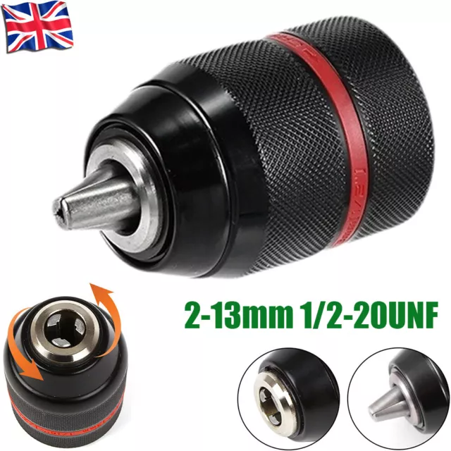 Heavy Duty Metal 1/2-20 UNF Threaded 2-13mm Capacity Keyless Drill Chuck Hot