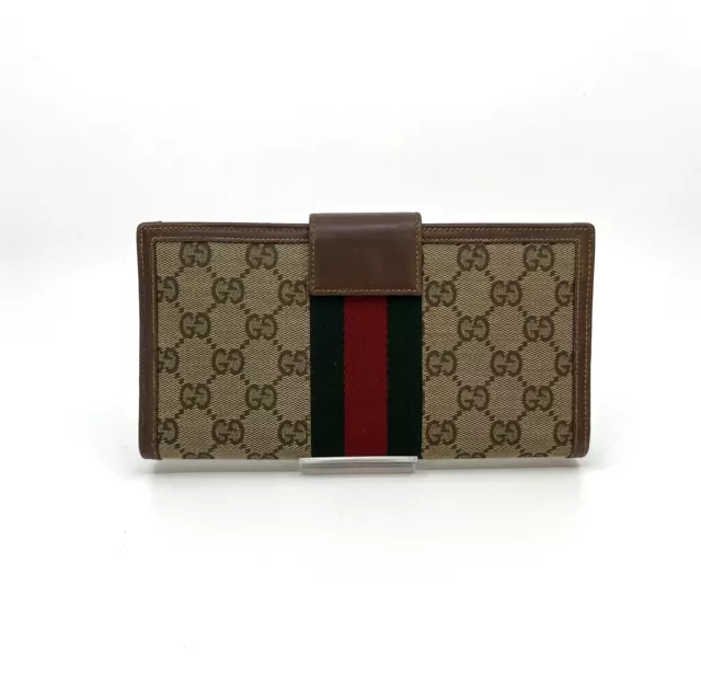 GUCCI GG Canvas Sherry Line Wallet Beige Green Red Authentic From Japan