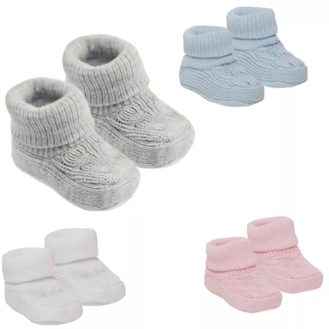 Baby Booties Newborn Boys Girls Soft Booties Knitted Plain Bootees NB-3 Months