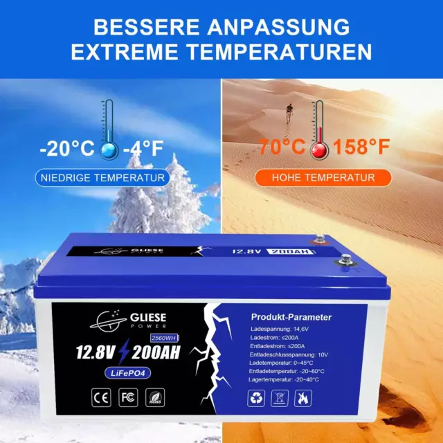 12V 50AH 100AH 200AH Lithium Batterie LiFePO4 Akku für RV Boot Solarbatterie CEE 3