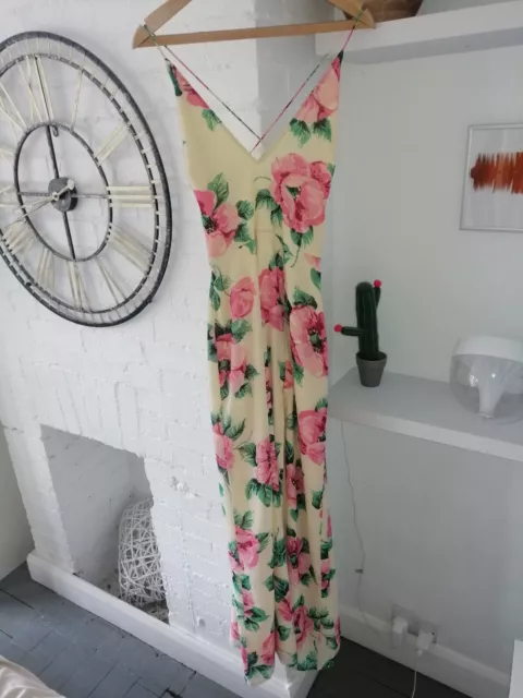 Asos Maxi Floral Dress V Neck Side Split and Open/Crossed Back Size 10 New