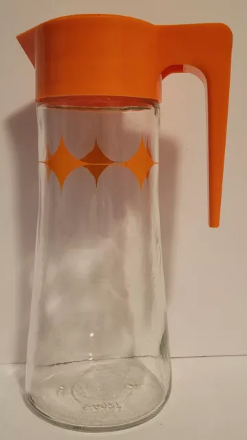 Vintage 1960s Mid Century Anchor Hocking "TANG" Pitcher Orange Atomic Starburst