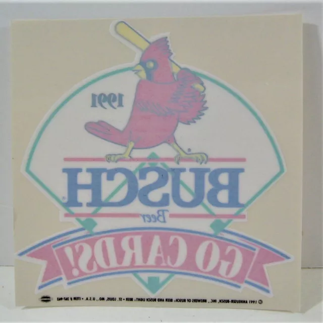 1991 MLB St Louis Cardinals Go Cards Busch Beer Window Sticker old Unused stock