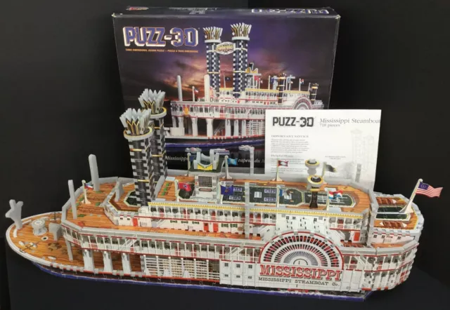 Puzz 3D Mississippi Steamboat 718 pc Jigsaw Puzzle 100% Complete Wrebbit OOP VTG