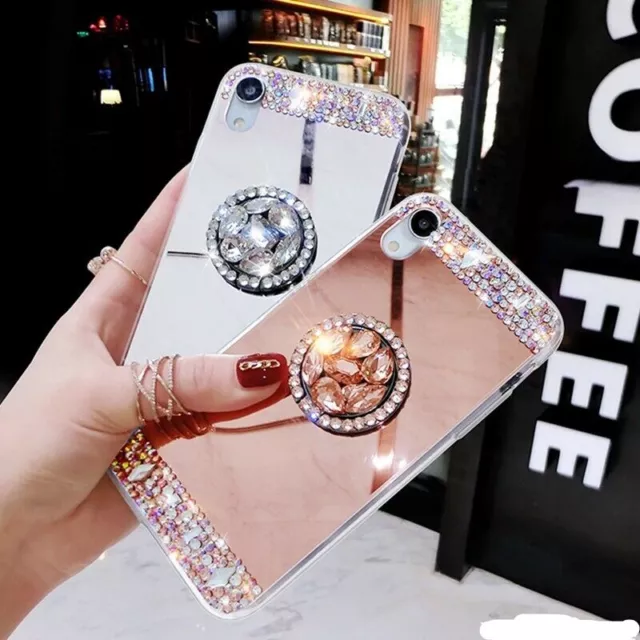 Bling Glitter Sparkle Diamond Mirror Phone Case with Ring Finger Stand Holder